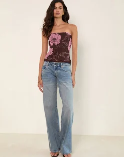 Varsha Bandeau Top in Flare Floral Pink Brown