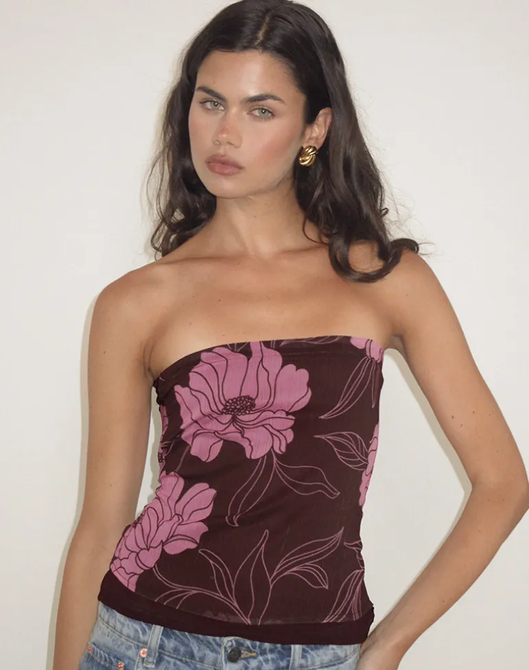 Varsha Bandeau Top in Flare Floral Pink Brown