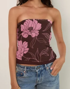 Varsha Bandeau Top in Flare Floral Pink Brown