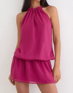 Veloria Halterneck Mini Dress in Dark Rose