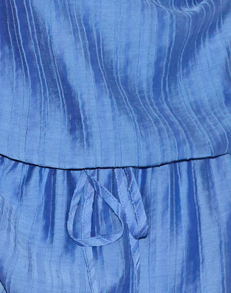 Veloria Halterneck Mini Dress in Blue Chiffon Painted Stripe