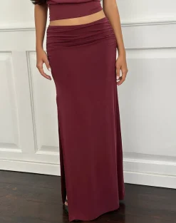 Venya Maxi Skirt in Cupro Burgundy
