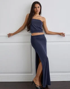 Venya Maxi Skirt in Cupro Navy