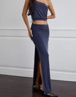 Venya Maxi Skirt in Cupro Navy
