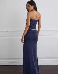 Venya Maxi Skirt in Cupro Navy