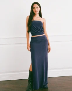 Venya Maxi Skirt in Cupro Navy