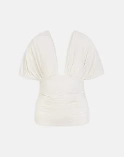 Vernia Plunge Batwing Top in Cupro Cream