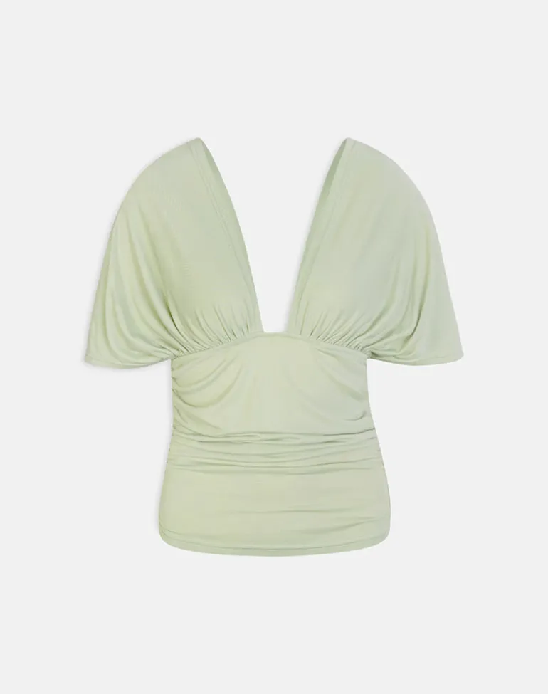 Vernia Plunge Batwing Top in Cupro Pistachio