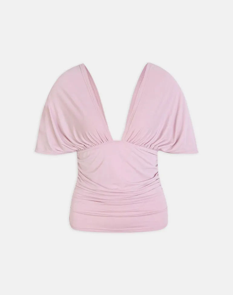 Vernia Plunge Batwing Top in Cupro Pink