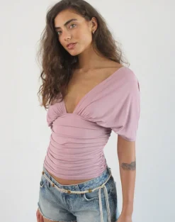 Vernia Plunge Batwing Top in Cupro Pink