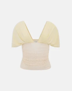 Vernia Plunge Batwing Top in Cupro Yellow with Lace Waist