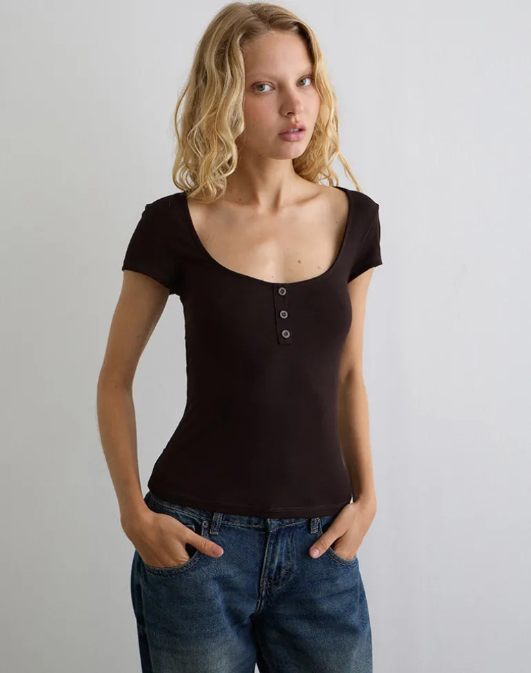 Vibian Short Sleeve Top in Chocolate Brown