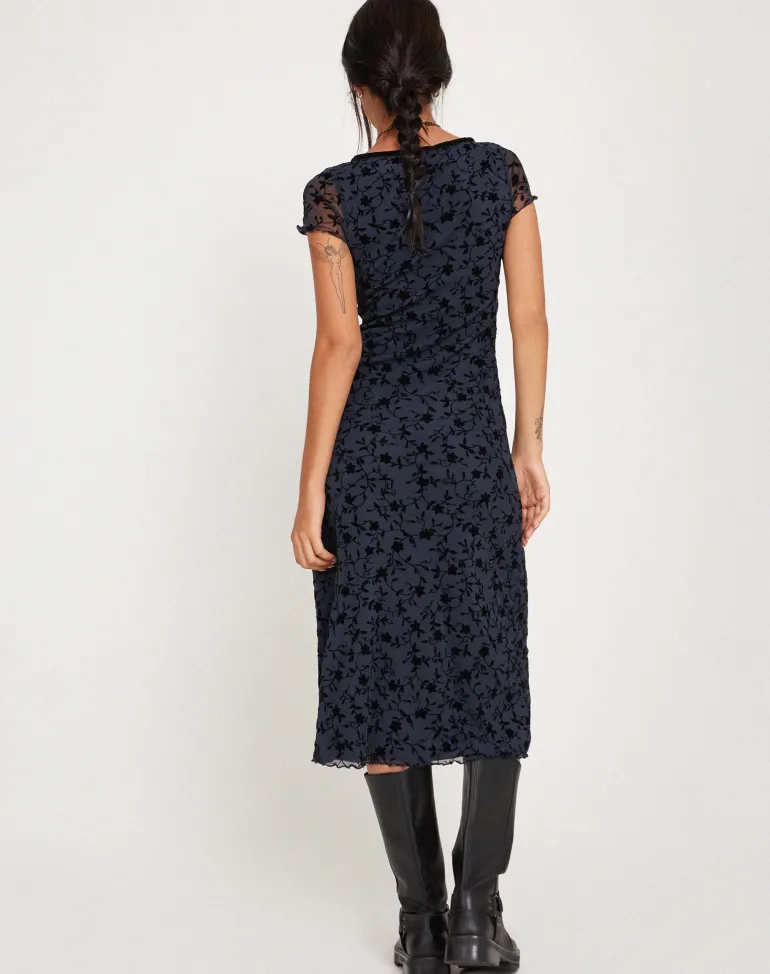 Vilinia Midi Dress in Pretty Petal Flock Black