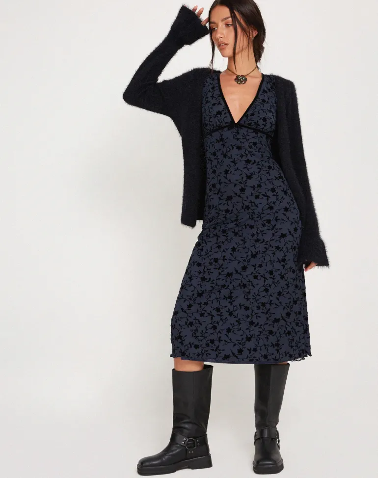 Vilinia Midi Dress in Pretty Petal Flock Black