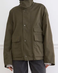 Vireon High Neck Jacket in Khaki Green