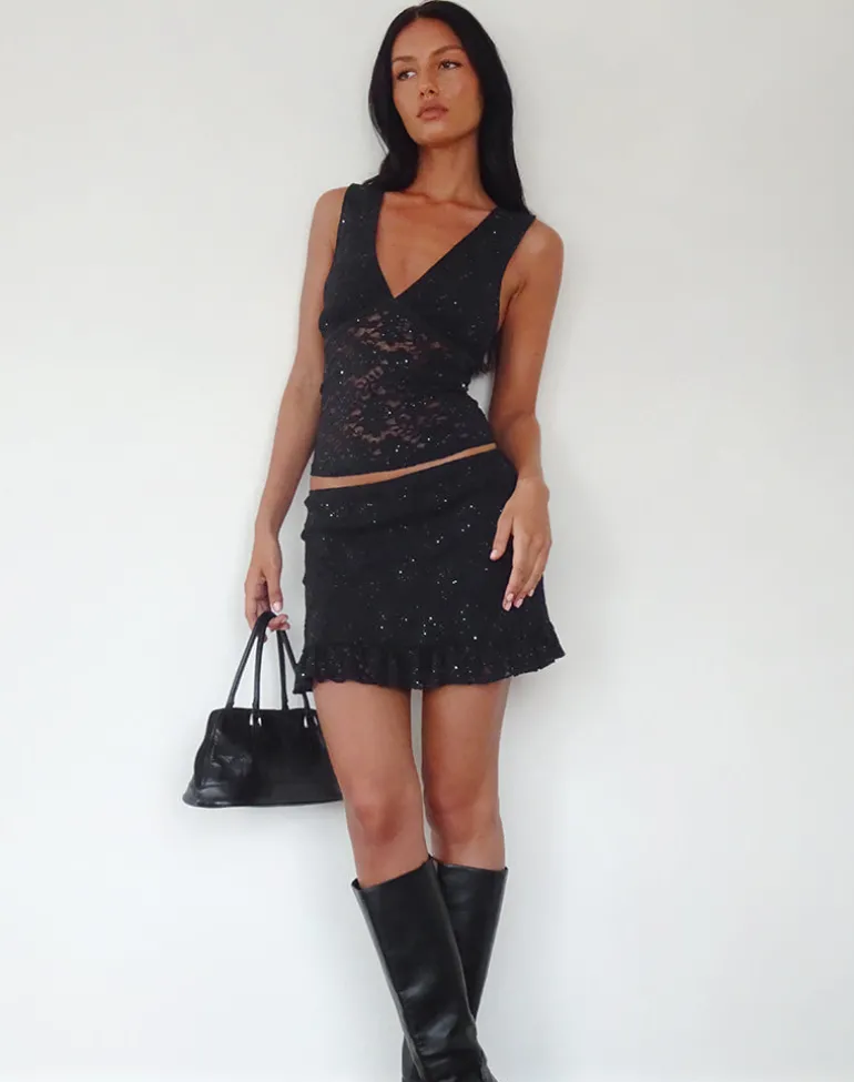 Vishata Top in Black Sequin Lace