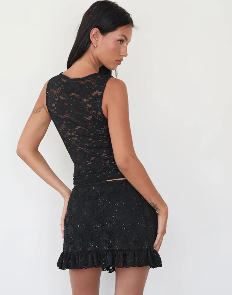 Vishata Top in Black Sequin Lace