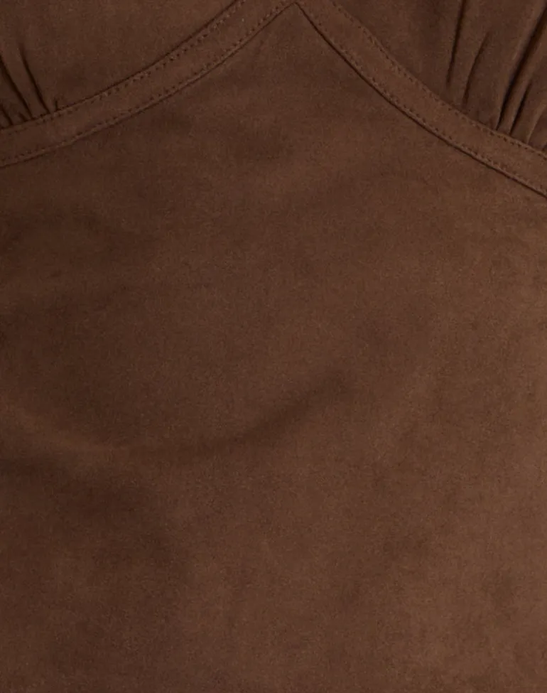 Vishata Top in Faux Suede Brown