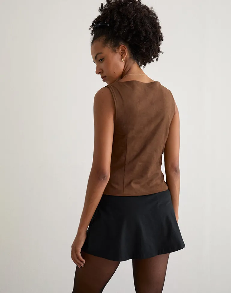 Vishata Top in Faux Suede Brown
