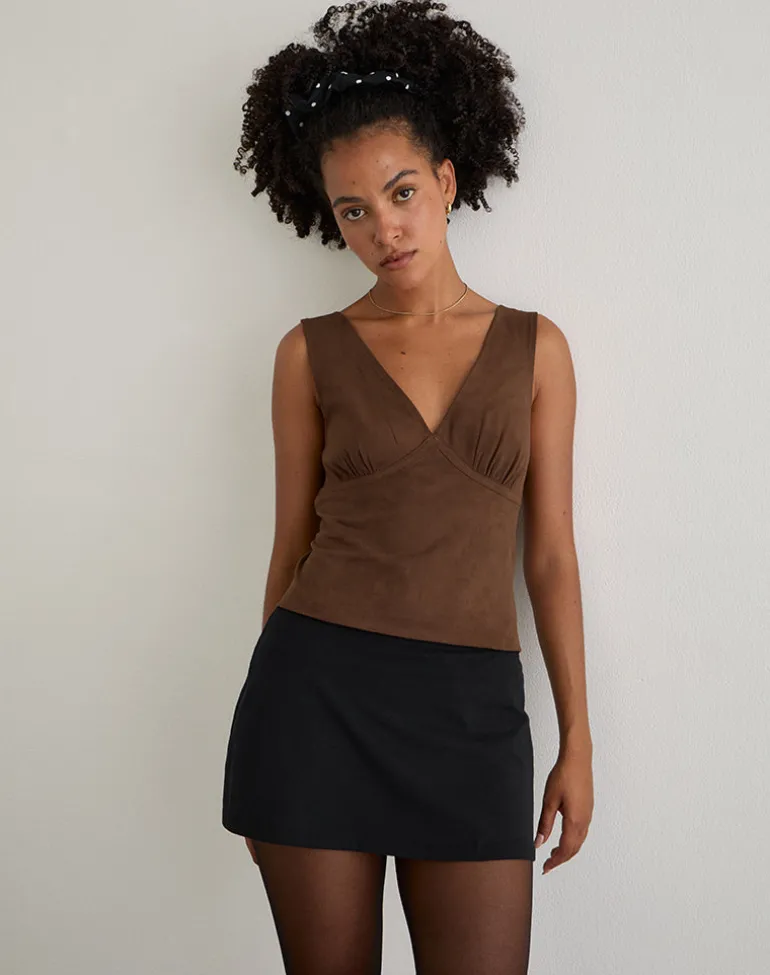 Vishata Top in Faux Suede Brown