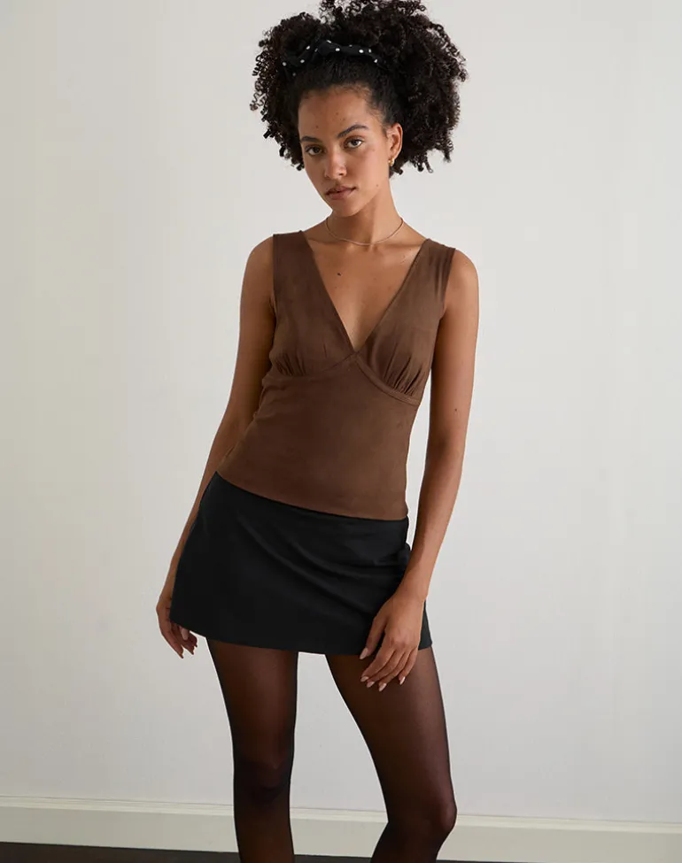 Vishata Top in Faux Suede Brown