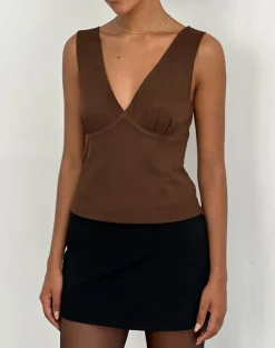 Vishata Top in Faux Suede Brown