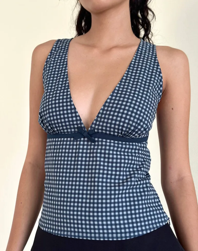 Vishata Top in Mini Gingham Dark Blue