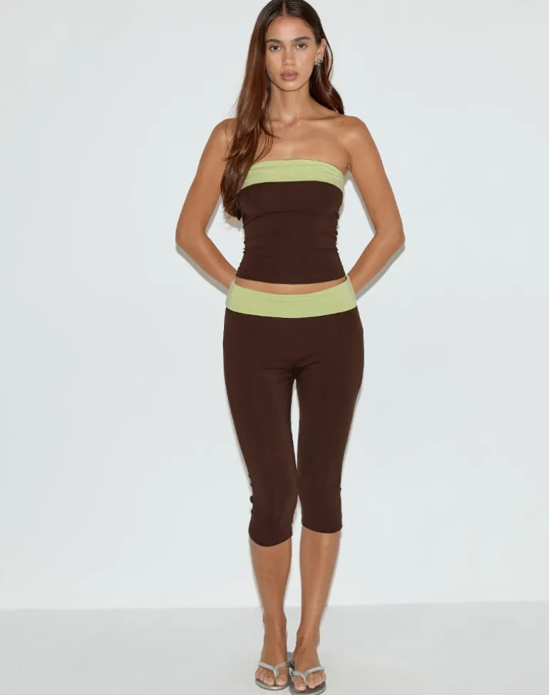 Vivah Fold-over Capri in Chocolate Brown with Pistachio Binding