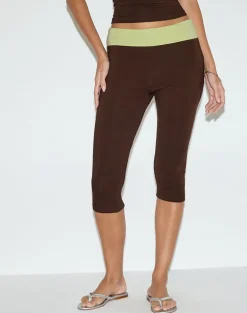 Vivah Fold-over Capri in Chocolate Brown with Pistachio Binding