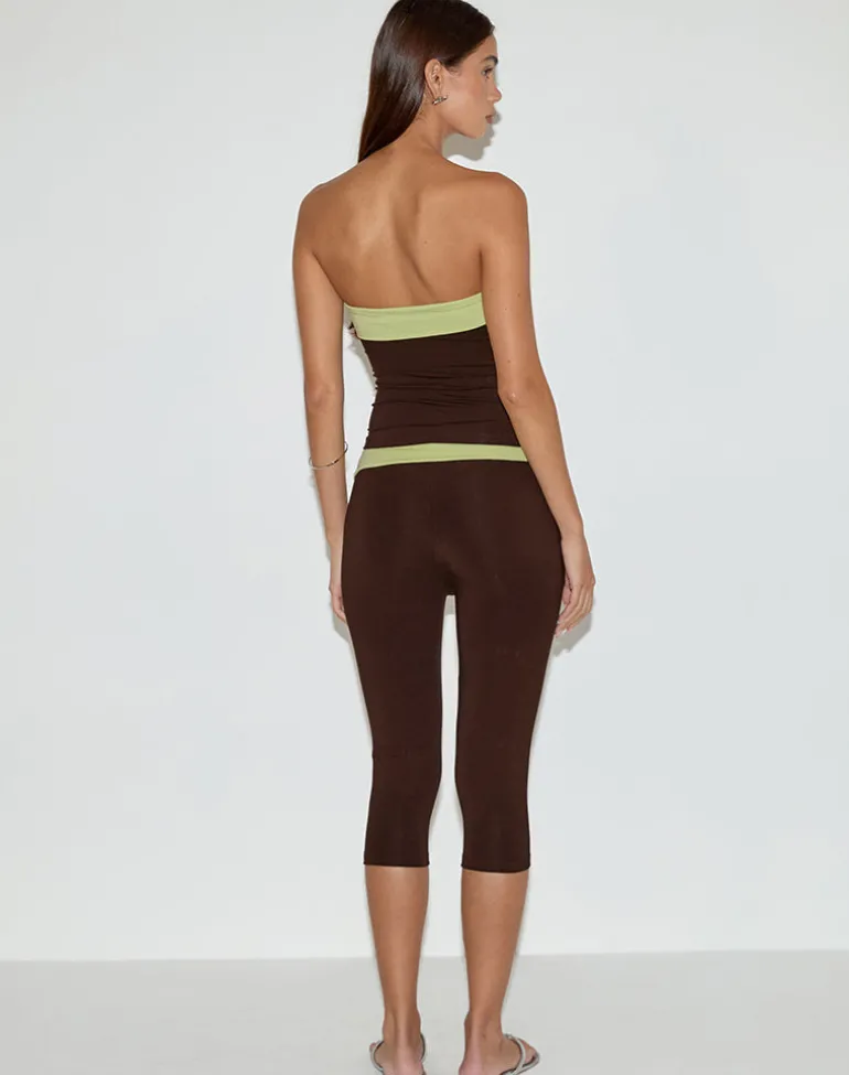 Vivah Fold-over Capri in Chocolate Brown with Pistachio Binding