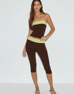Vivah Fold-over Capri in Chocolate Brown with Pistachio Binding