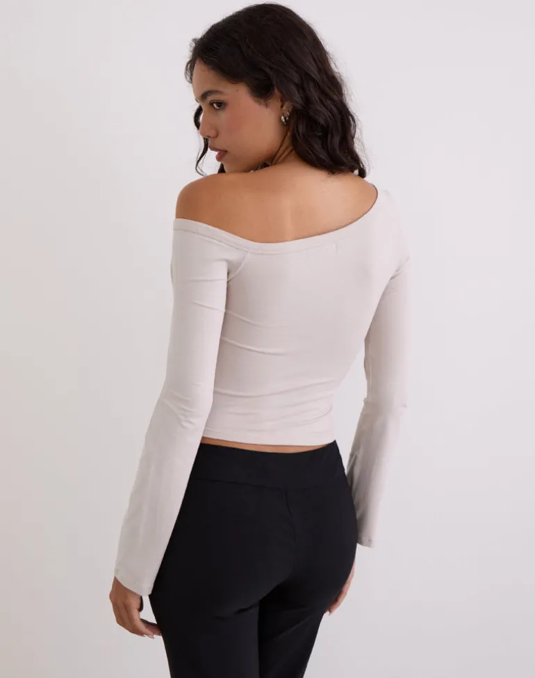 Wakana Asymmetric Long Sleeve Top in Cannoli Cream