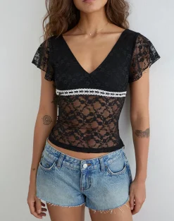 Warita Underbust Top in Lace Black