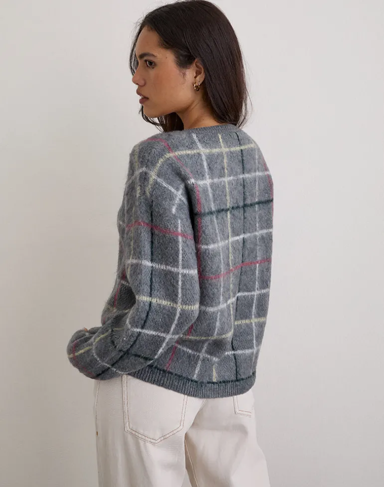 Wisola Cardigan in Knit Country Check Grey