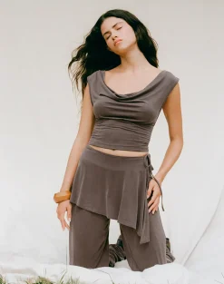 Wiyana Cowl Neck Top in Cupro Dark Brown