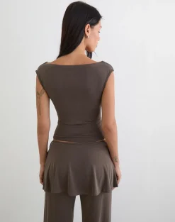 Wiyana Cowl Neck Top in Cupro Dark Brown