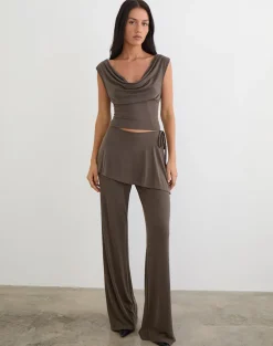 Wiyana Cowl Neck Top in Cupro Dark Brown