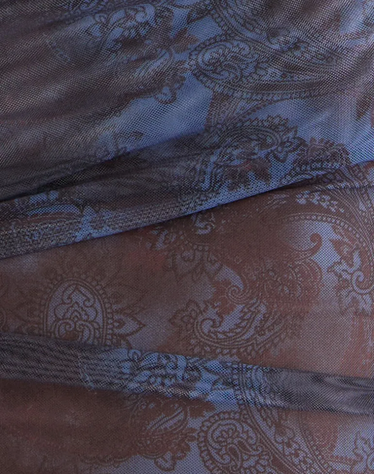 Xiomara Halterneck Top in Midnight Paisley Dark Blue