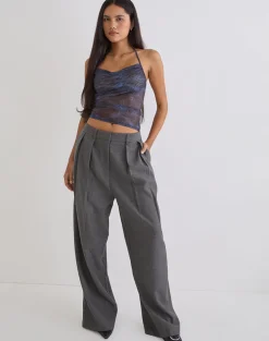 Xiomara Halterneck Top in Midnight Paisley Dark Blue
