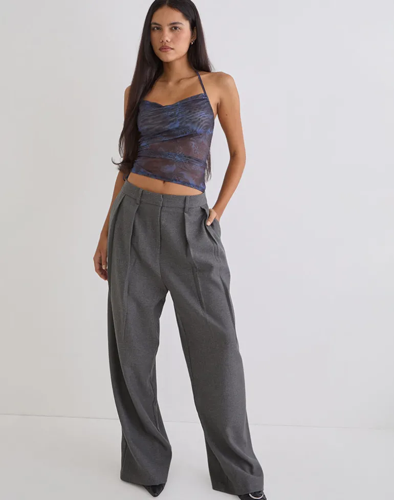 Xiomara Halterneck Top in Midnight Paisley Dark Blue