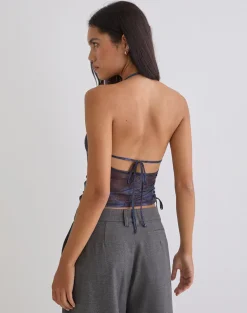 Xiomara Halterneck Top in Midnight Paisley Dark Blue