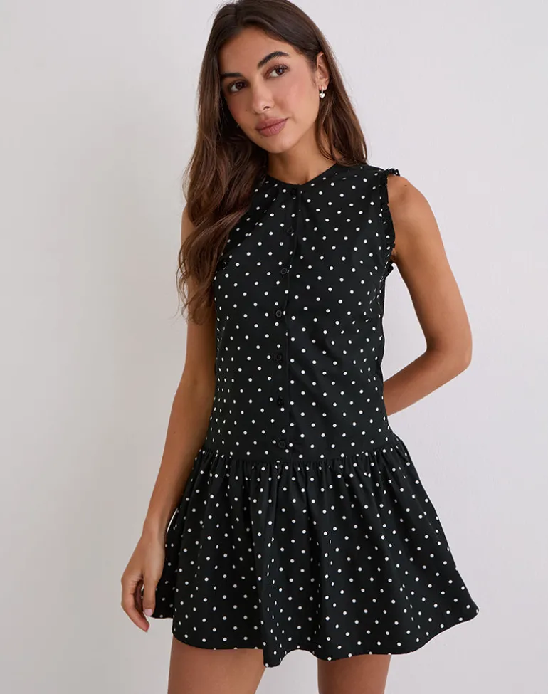 Yadara Mini Dress in Polka Black