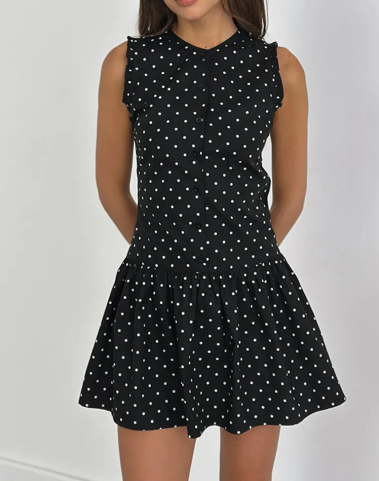 Yadara Mini Dress in Polka Black