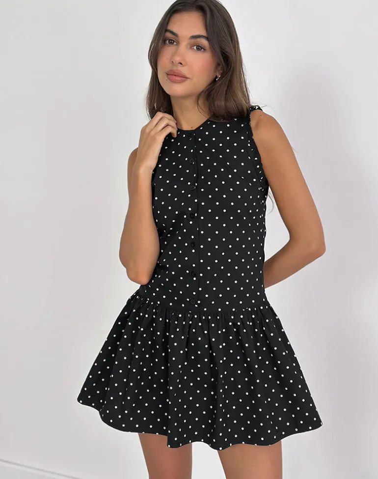 Yadara Mini Dress in Polka Black