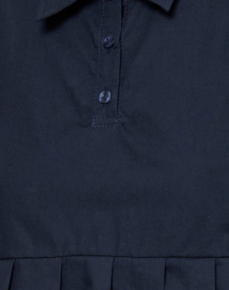 Yaden Pleat Polo Shirt in Poplin Dark Navy