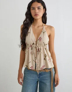 Yalova Halter Top in Bloom Leafy Taupe