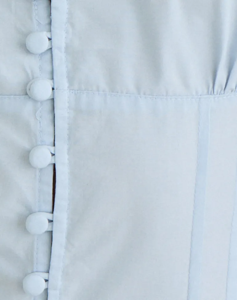 Yamila Puff Sleeve Keyhole Blouse in Ice Blue