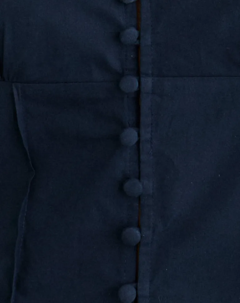 Yamila Puff Sleeve Keyhole Blouse in Dark Navy