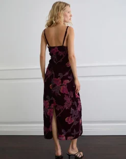 Yamira Maxi Dress in Floral Devore Burgundy