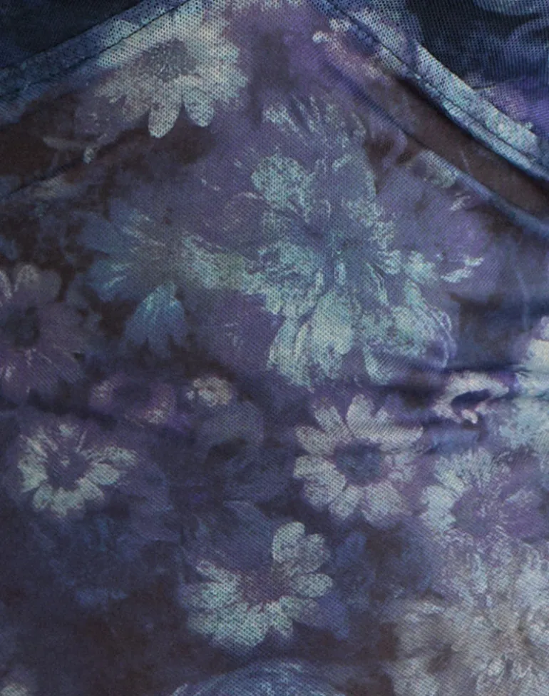 Yamuna Long Sleeve Top in Dark Blue Arty Flower Mesh